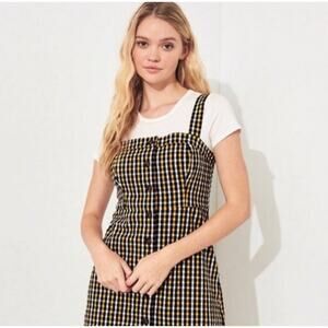Hollister Cotton plaid Gingham Black Yellow S Dress Clueless Preppy Academia Y2K
